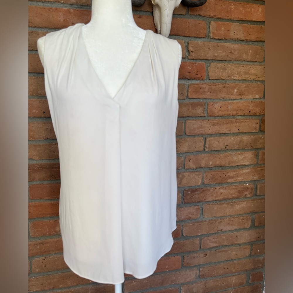 White House Black Market Cream V-Neck Blouse